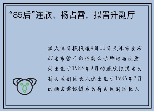 “85后”连欣、杨占雷，拟晋升副厅