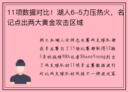 11项数据对比！湖人6-5力压热火，名记点出两大黄金攻击区域
