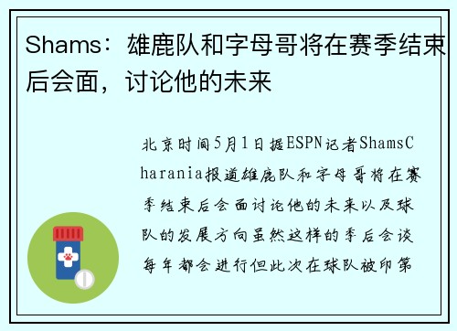 Shams：雄鹿队和字母哥将在赛季结束后会面，讨论他的未来