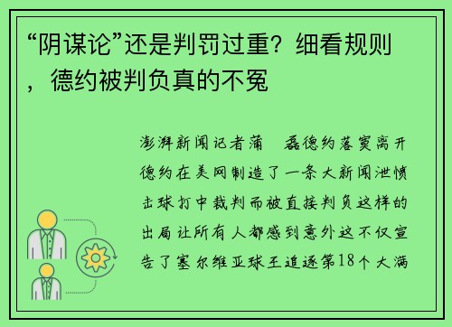“阴谋论”还是判罚过重？细看规则，德约被判负真的不冤