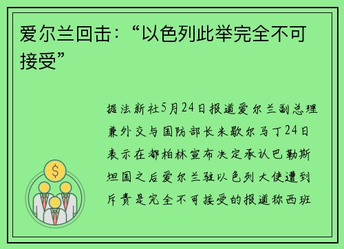 爱尔兰回击：“以色列此举完全不可接受”